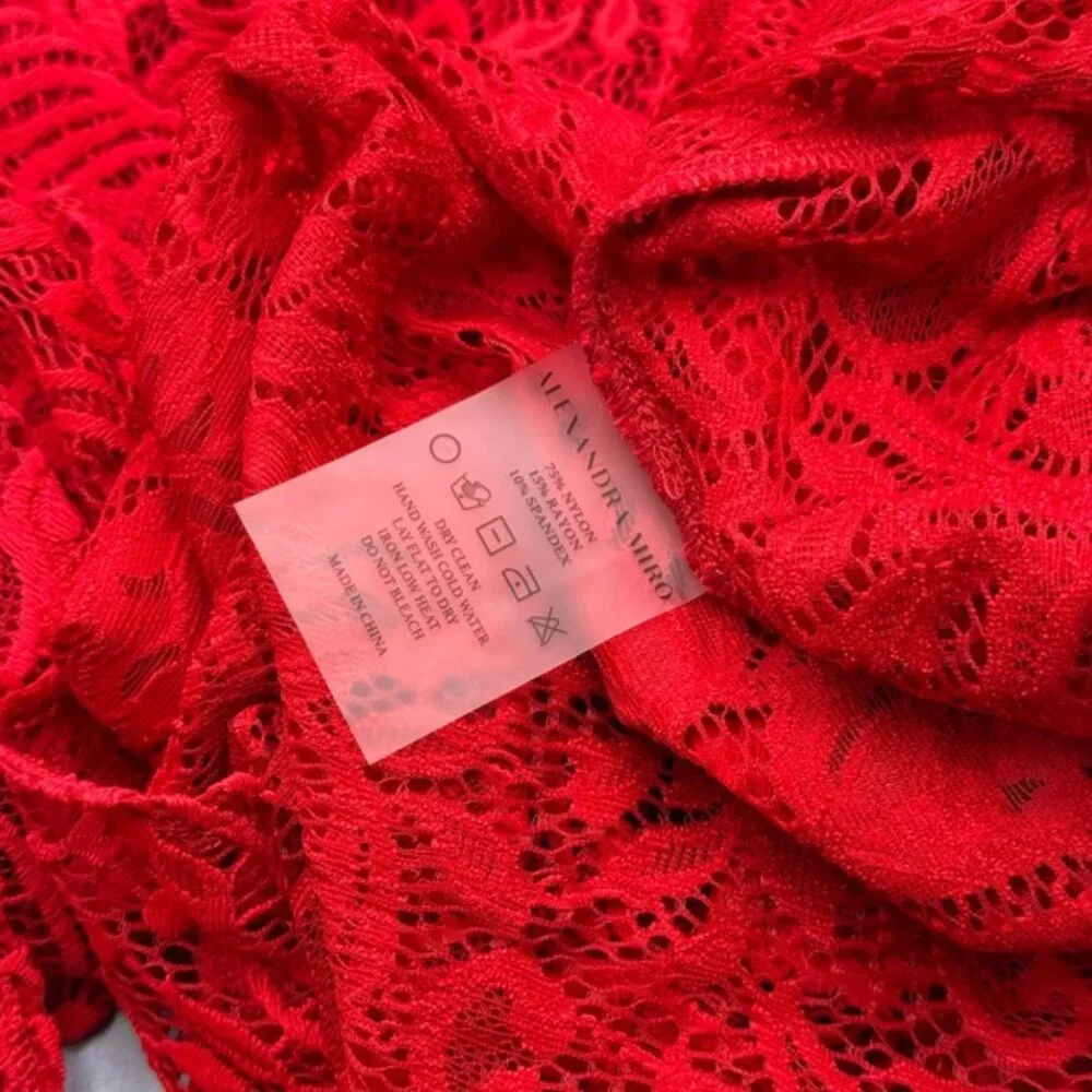 🆕 ALEXANDRA MIRO 🧿 NWOT Kara Long Boylen Sleeve Kaftan, Red Lace - Sz XS - Picture 14 of 14